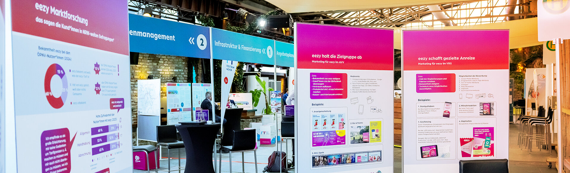 Fahrkartenautomaten mit farbigen Displays und Informationen zum eezy-Tarif.