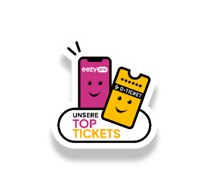 Grafik mit zwei stilisierten Tickets in Pink und Gelb sowie dem Schriftzug „Unsere Top Tickets“.